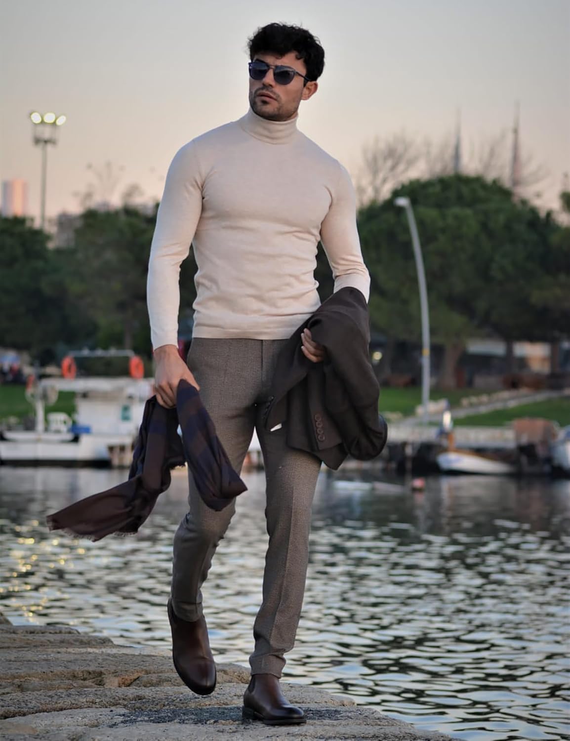 Mens Mock Neck T Shirts Pullover High Neck Turtleneck Premium Long Sleeve Sweaters for Men