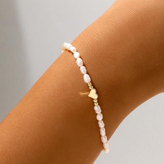 Bracelets for Women,14K Gold Plated Bracelets for Women Evil Eye Diamond Cuban Link Heart Pearl Bracelets Everyday Jewelry Gift