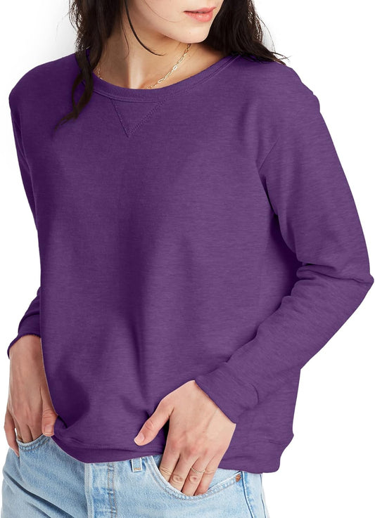 SMZ Women's Ecosmart V-Notch Crewneck Sweatshirt, Fleece Pullover Sweatshirt For Women