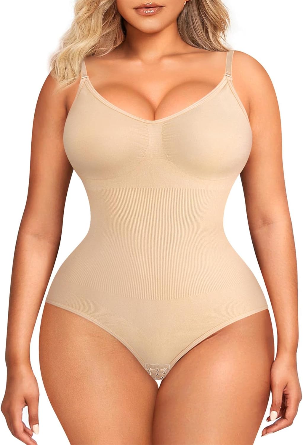 Womens' Seamless Sleeveless V-Neck Bodysuit Shapewear Tummy Control