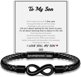 Hismart Leather Bracelet for Men Teen Boy Gifts To My Son Bracelet from Mom Fathers Day Bracelet Gifts for Dad Grandpa Love You Forever Engraved Husband Birthday Gift Ideas Infinity Knot Jewelry