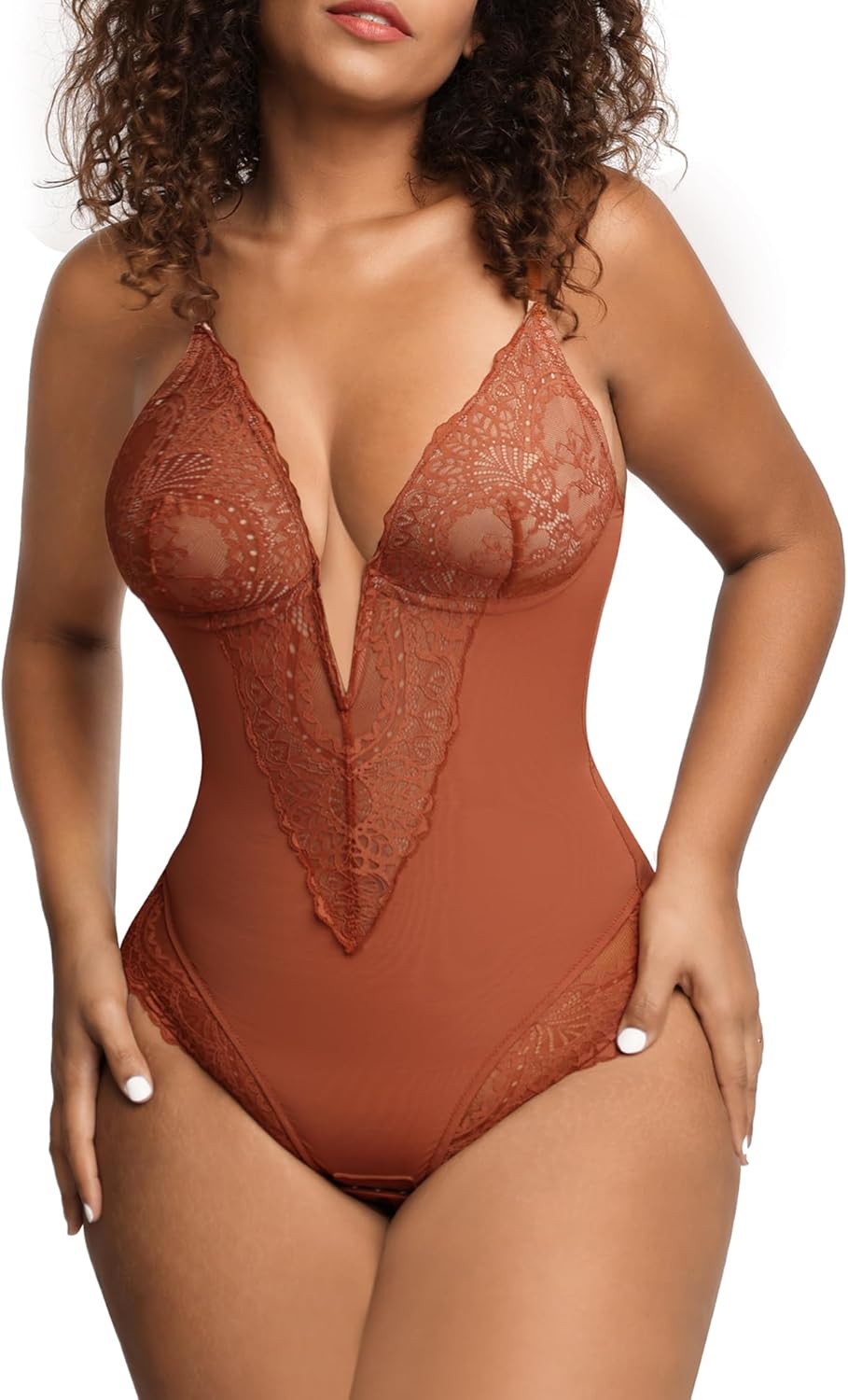 Lace Shapewear Bodysuit Tummy Control Corset Tops V Neck Sleeveless Backless Body Suit Thongs