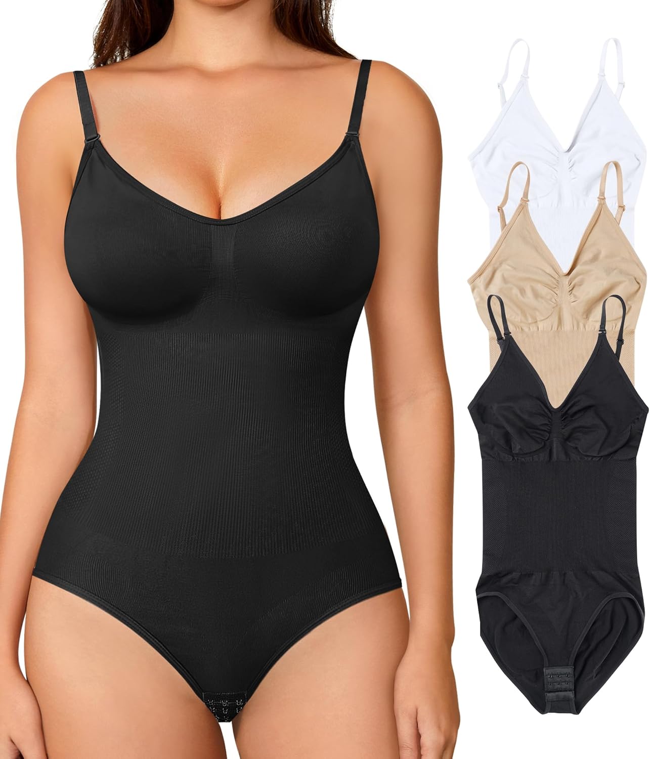 Womens' Seamless Sleeveless V-Neck Bodysuit Shapewear Tummy Control
