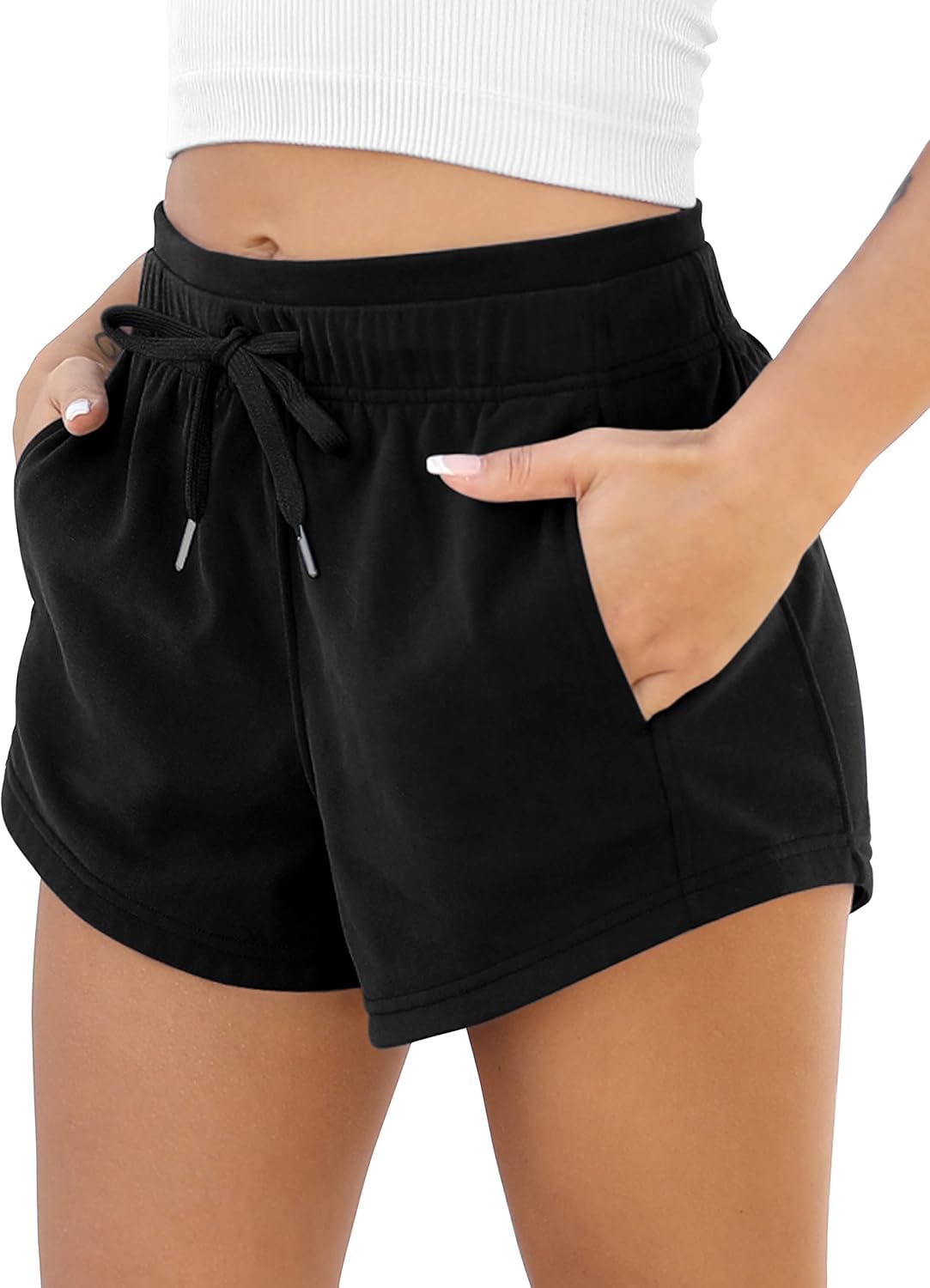 Women's Sweat Shorts with Pockets Cotton French Terry Drawstring Summer Workout Casual Lounge Shorts