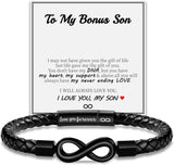 Hismart Leather Bracelet for Men Teen Boy Gifts To My Son Bracelet from Mom Fathers Day Bracelet Gifts for Dad Grandpa Love You Forever Engraved Husband Birthday Gift Ideas Infinity Knot Jewelry