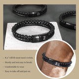 Hismart Leather Bracelet for Men Initial A-Z Layered Black Beaded Bracelets I Love You Gifts for Him Anniversary Birthday Gift for Boyfriend Dad Husband Son