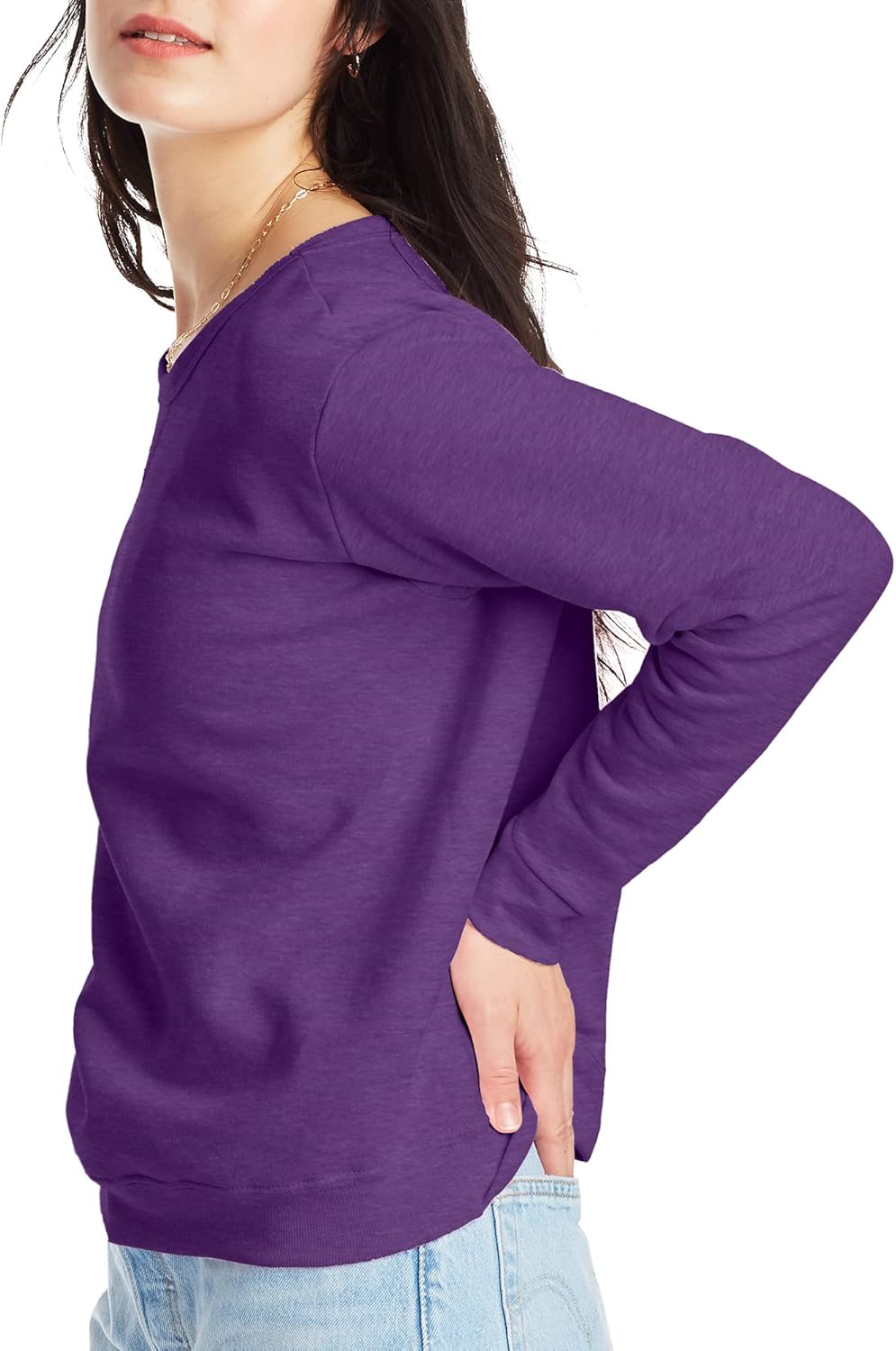 SMZ Women's Ecosmart V-Notch Crewneck Sweatshirt, Fleece Pullover Sweatshirt For Women