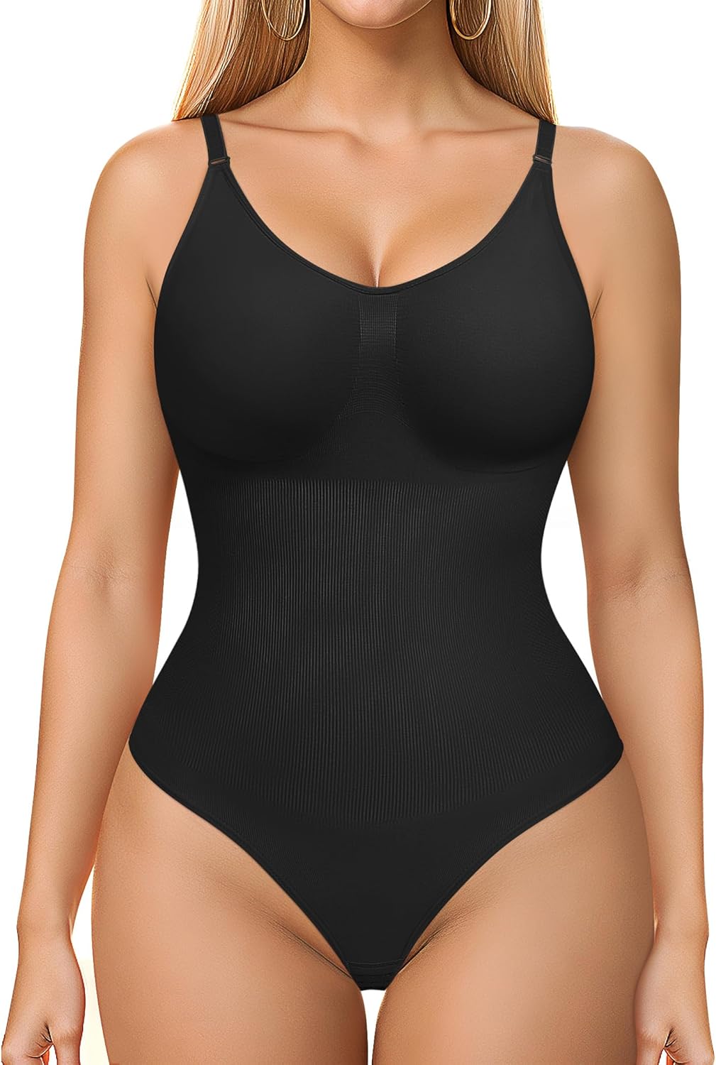 Womens' Seamless Sleeveless V-Neck Bodysuit Shapewear Tummy Control