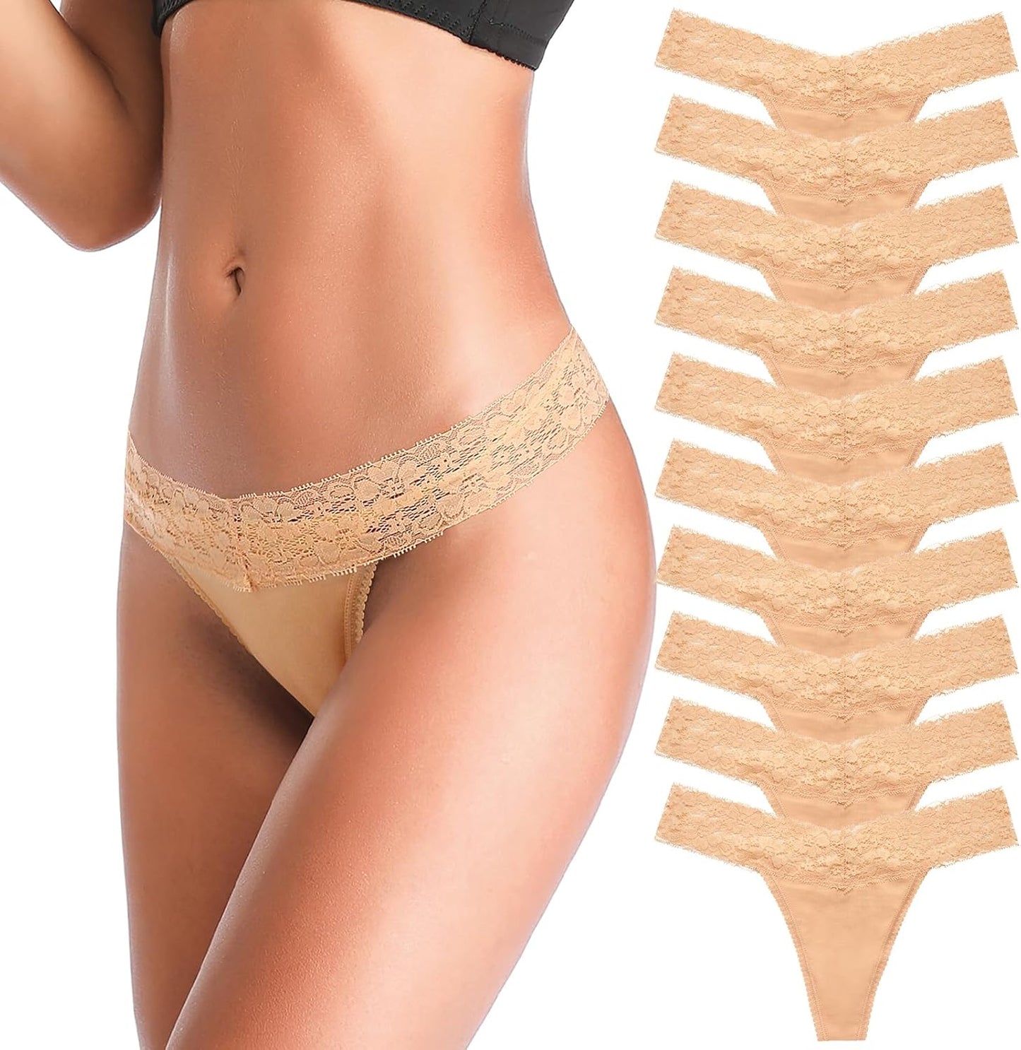 Women's Thongs, T Back Low Waist See Through Panties Cotton Seamless Lace Thongs for Women