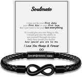 Hismart Leather Bracelet for Men Teen Boy Gifts To My Son Bracelet from Mom Fathers Day Bracelet Gifts for Dad Grandpa Love You Forever Engraved Husband Birthday Gift Ideas Infinity Knot Jewelry