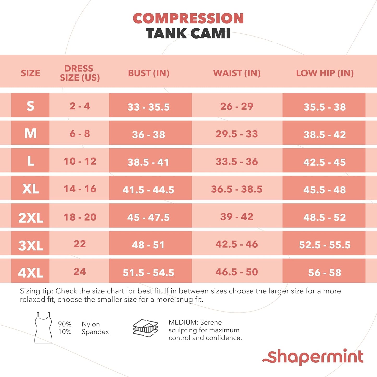 SMZ Compression Tank Cami - Tummy and Waist Control Body Shapewear Camisole for Women