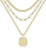 Hismart Gold Layered Initial Necklaces for Women Letter A-Z Pendant with Cubic Zirconia Layering Letter Necklace Curb Cuban Paperclip Figaro Chain Choker Necklace for Teen Girls Jewelry Gifts