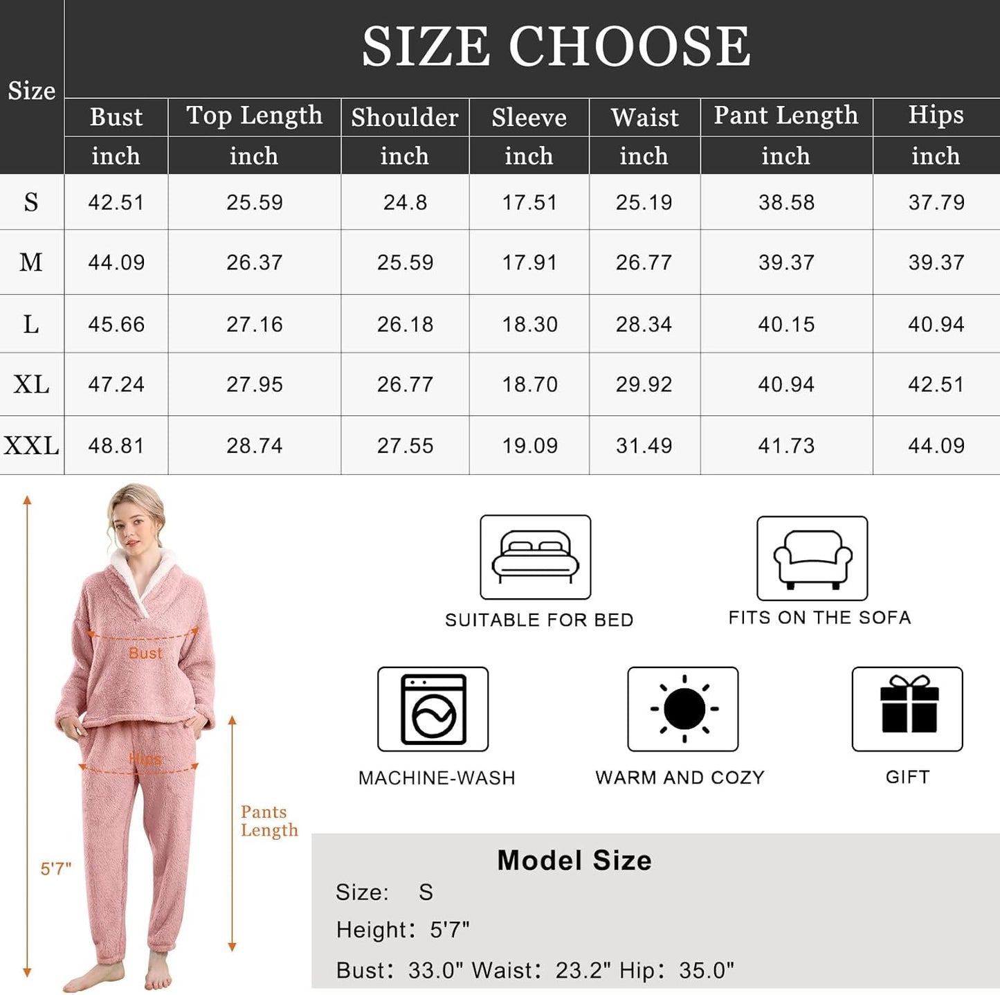 SMZ Pajamas Set for Women Soft Comfy Fleece Pjs Pullover Pants Loose Plush Sleepwear Fuzzy Loungewear for Winter