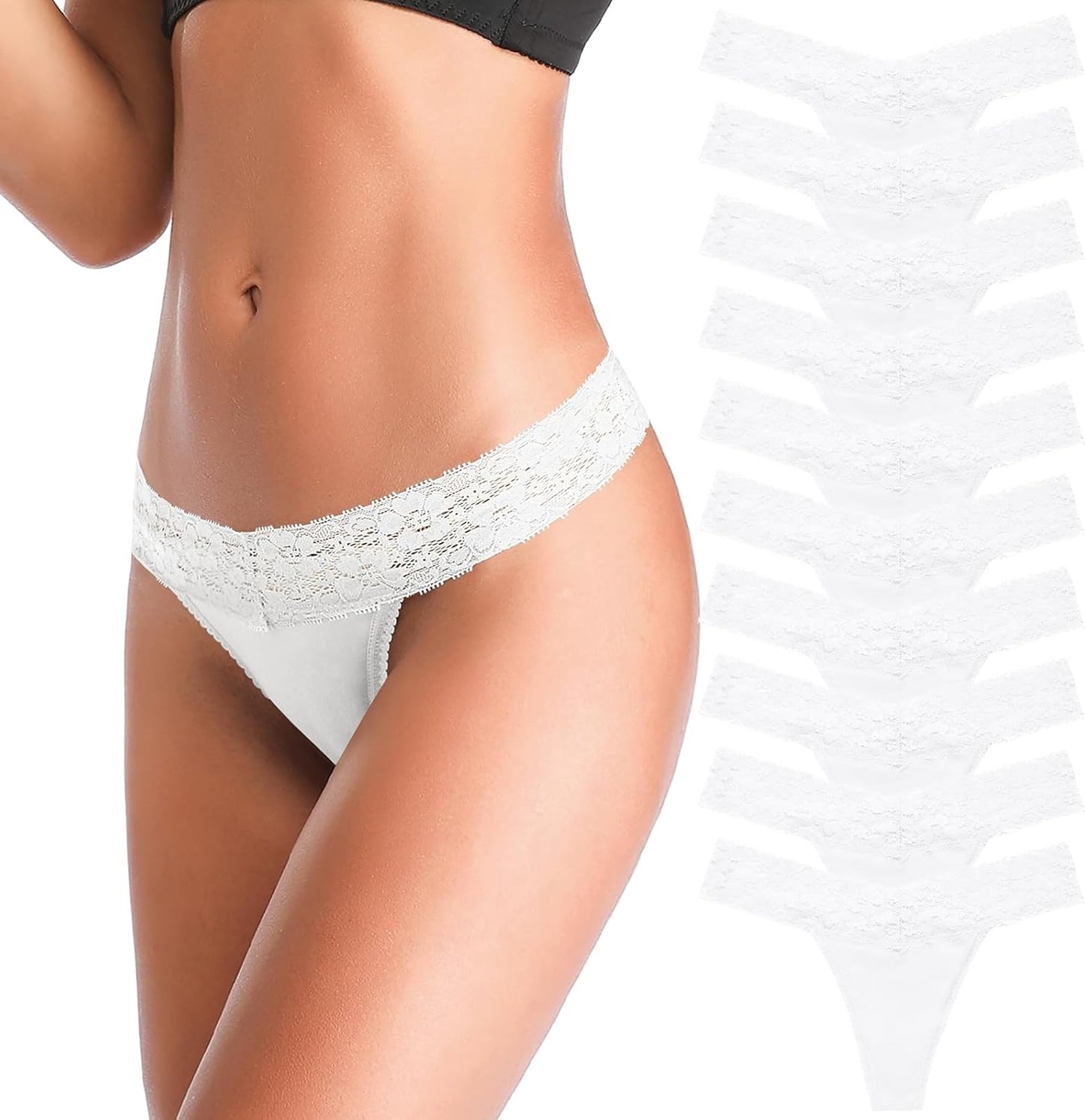 Women's Thongs, T Back Low Waist See Through Panties Cotton Seamless Lace Thongs for Women