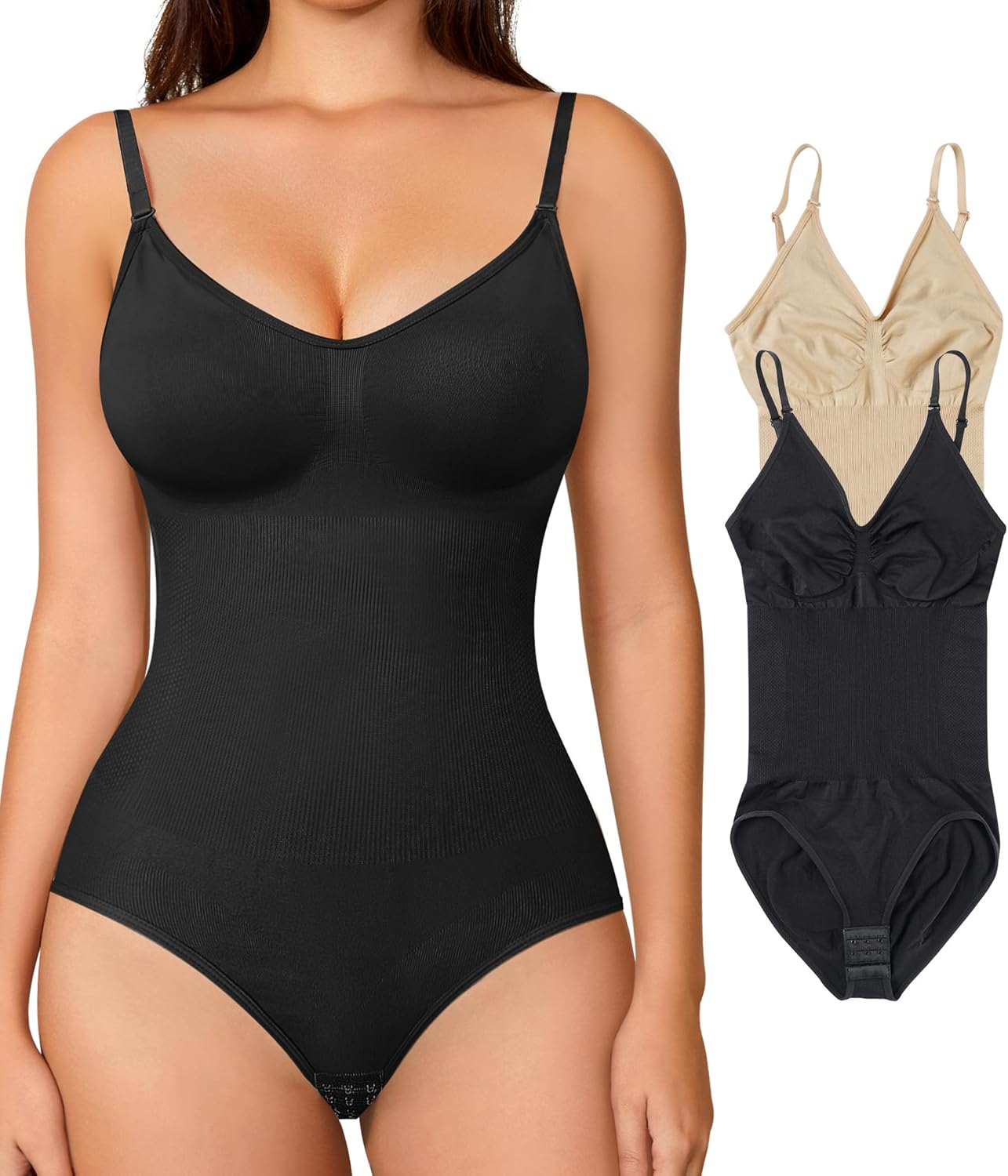 Womens' Seamless Sleeveless V-Neck Bodysuit Shapewear Tummy Control