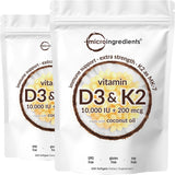 Vitamin D3 10000 iu Plus K2 (MK-7) 200 mcg, 300 Virgin Coconut Oil Softgels| 2 in 1 Vitamins D & K Complex | Supports Calcium Absorption, Bone, Immune, & Heart Health – Easy to Swallow