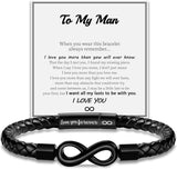 Hismart Leather Bracelet for Men Teen Boy Gifts To My Son Bracelet from Mom Fathers Day Bracelet Gifts for Dad Grandpa Love You Forever Engraved Husband Birthday Gift Ideas Infinity Knot Jewelry