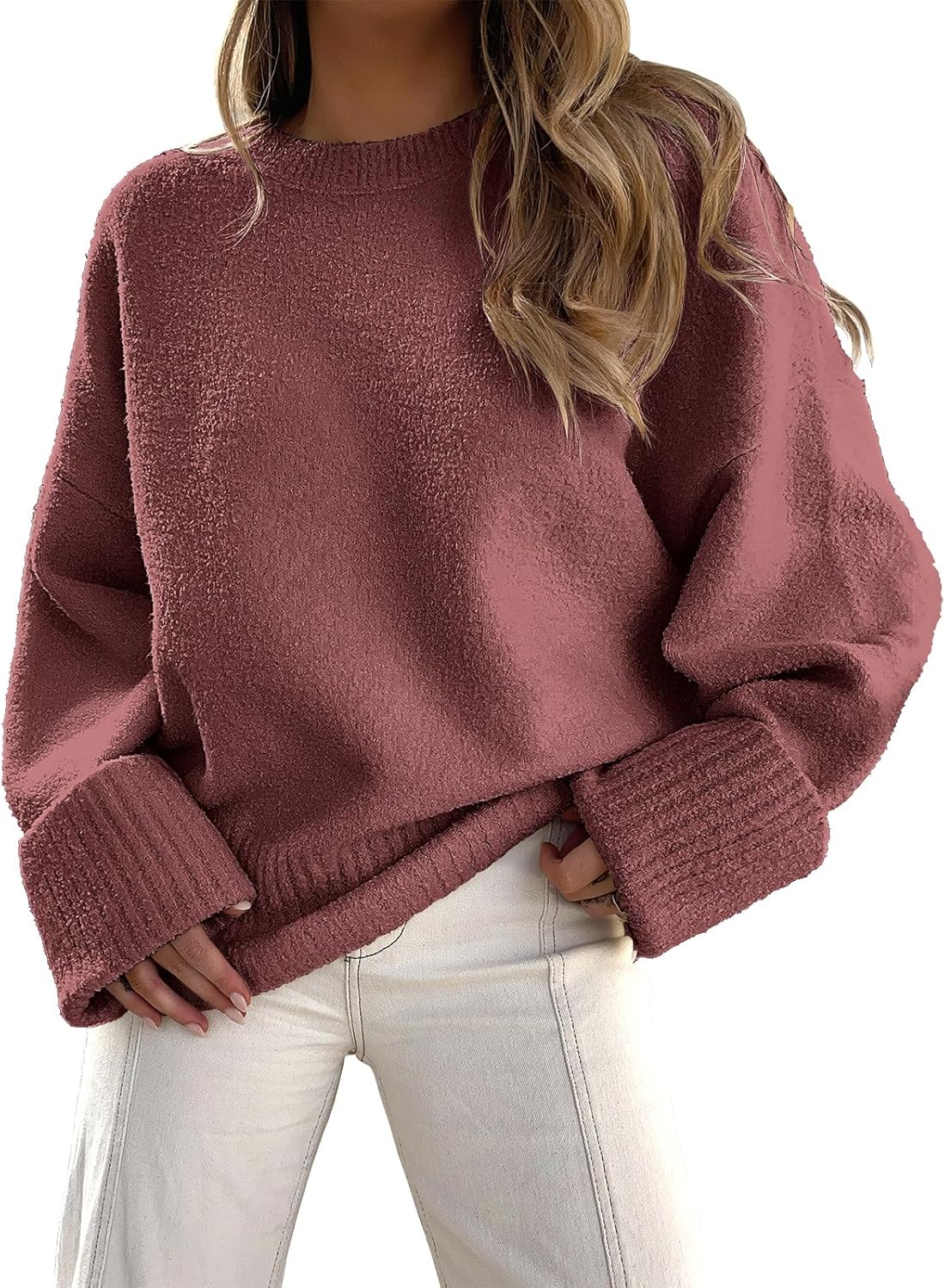 SMZ Women's Oversized Crewneck Long Sleeve Fuzzy Knit Casual Chunky Warm 2024 Fall Pullover Sweaters Top Trendy Outfits