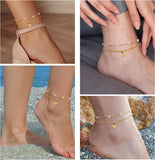 Ankle Bracelets for Women Waterproof 14K Gold Plated A-Z Initial Anklet Dainty Letter Heart Layered Pearl Anklet Adjustable Holiday Summer Beach Jewelry Birthday Gifts for Her