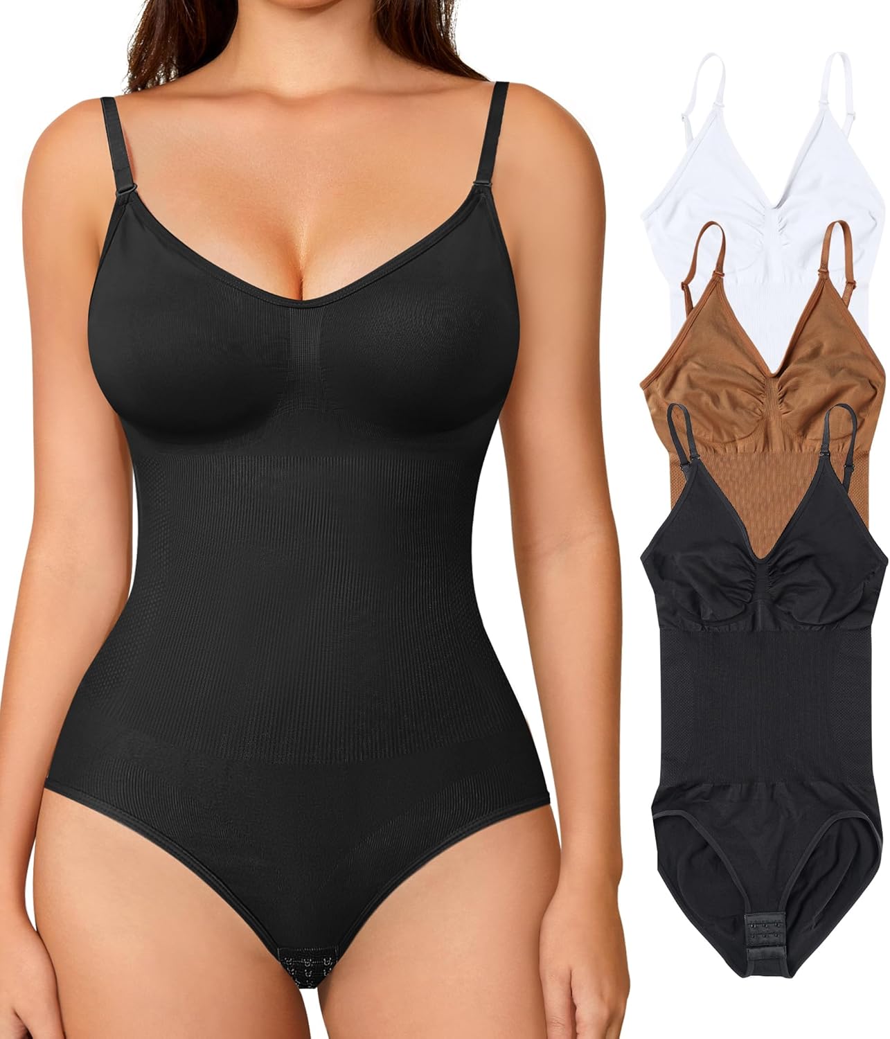 Womens' Seamless Sleeveless V-Neck Bodysuit Shapewear Tummy Control