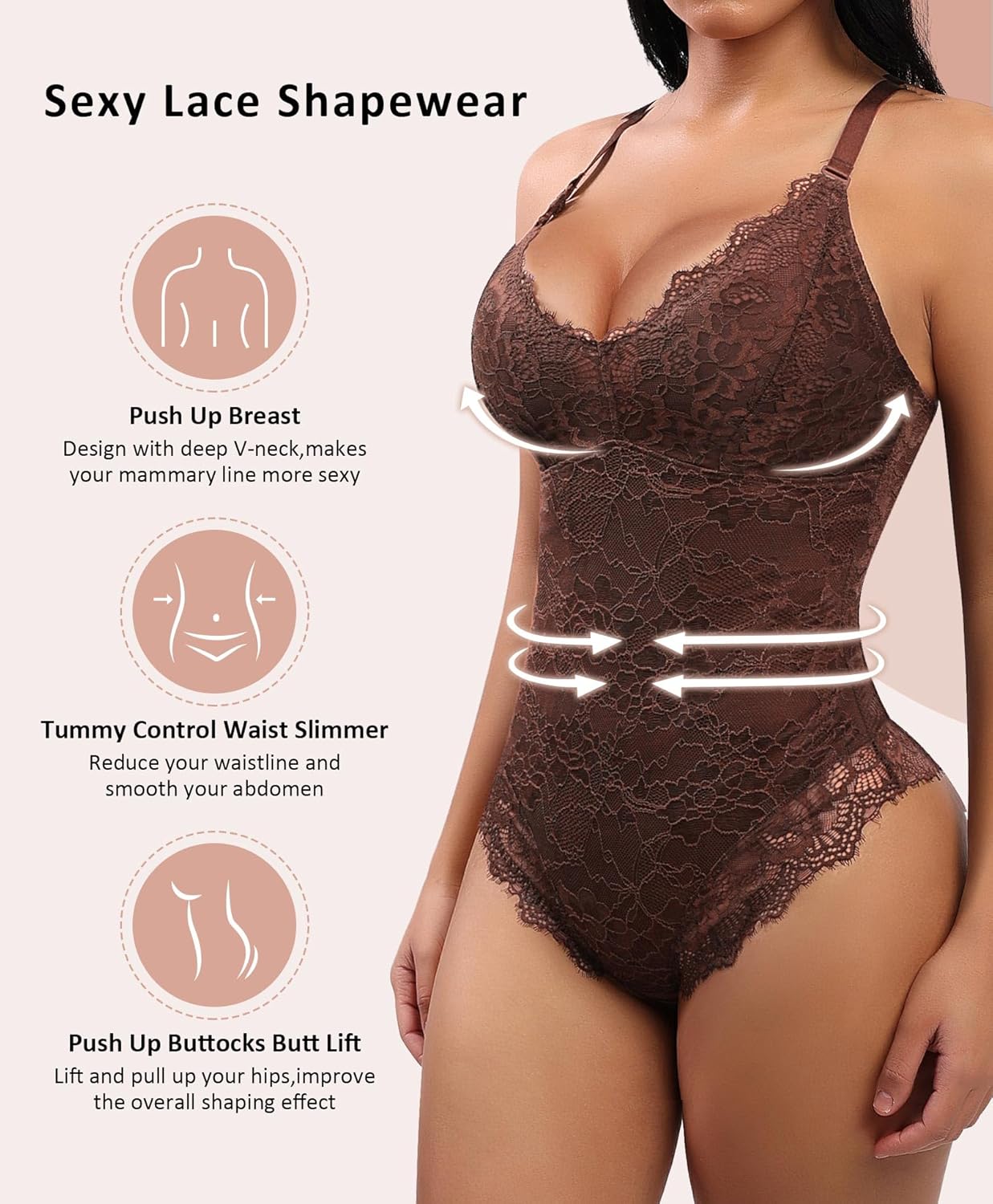 Shapewear Bodysuits for Women Lace Shapewear Tummy Control V-Neck Sleeveless Bodysuit Tops Jumpsuit