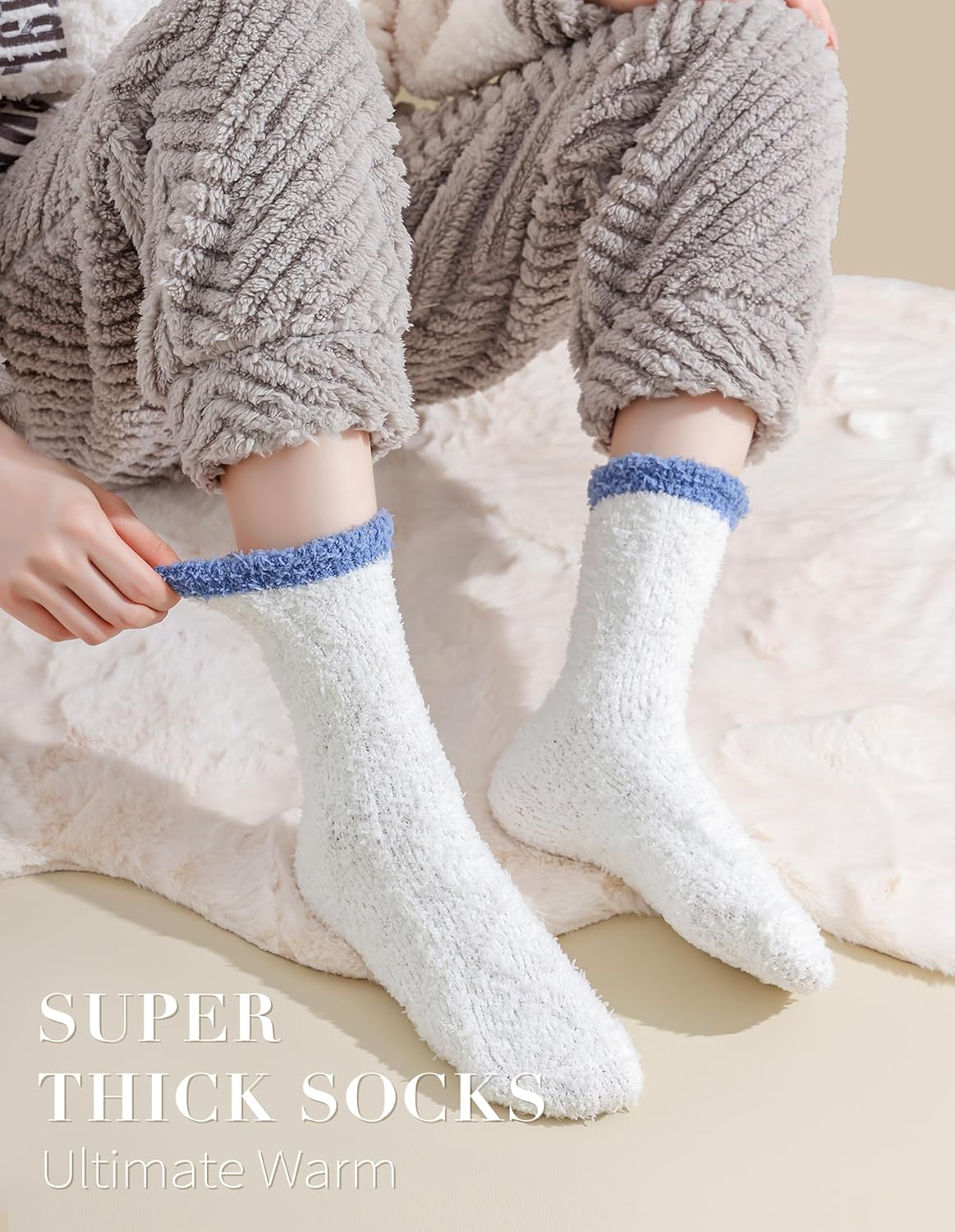 SMZ Fuzzy Socks Soft Cozy Fluffy Slipper Winter Warm Plush Socks Christmas Stocking Stuffers Gifts for Women