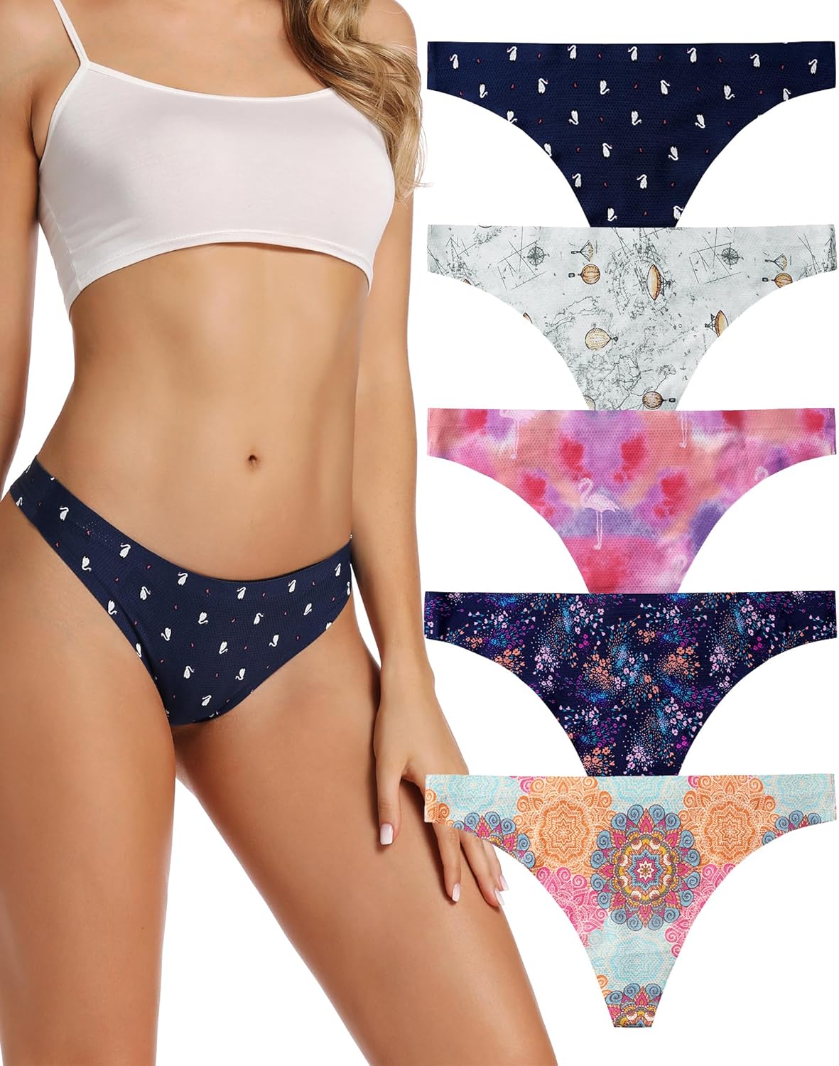 Women Underwear Thongs,No Show Ladies Thong,No Line Workout Breathable Comfortable Panties,Soft Undies,5-Pack