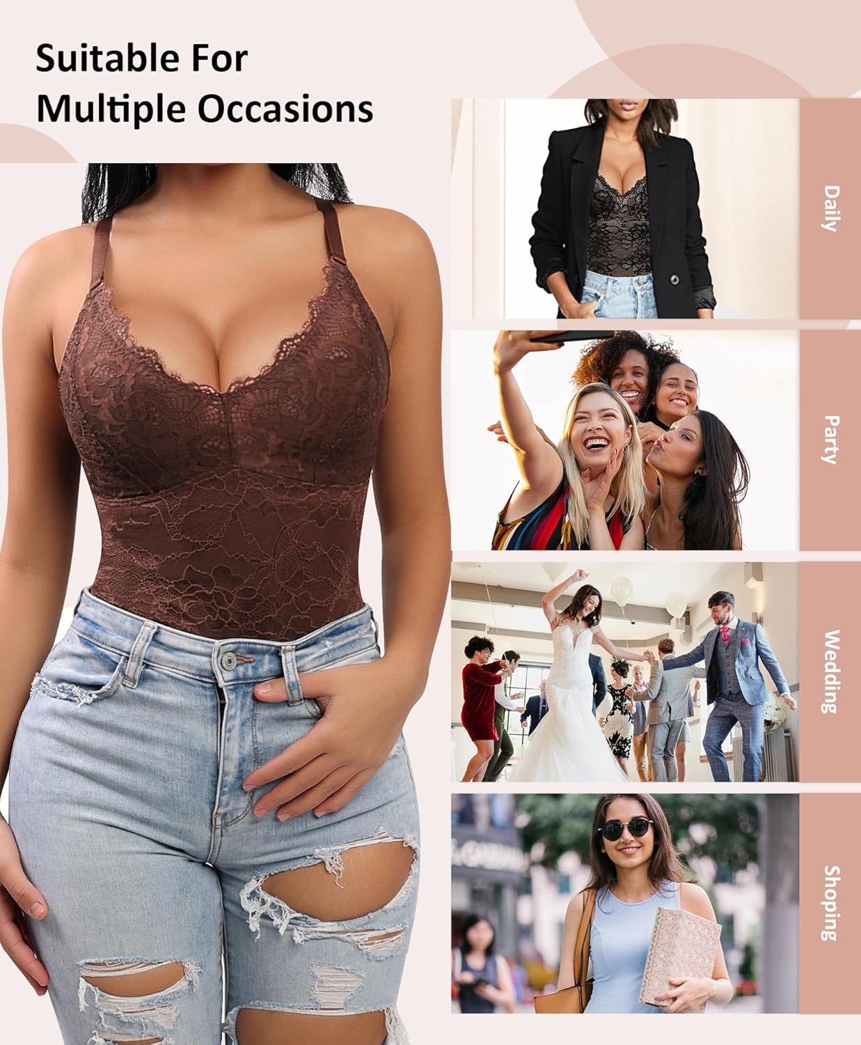 Shapewear Bodysuits for Women Lace Shapewear Tummy Control V-Neck Sleeveless Bodysuit Tops Jumpsuit