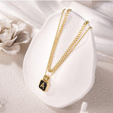 Hismart Gold Layered Initial Necklaces for Women Girls, Dainty Layered Initial Necklaces for Women with Black Square Pendant Alphabet A-Z Cuban Chain Choker Necklace for Women Teen Girls Jewelry Gifts