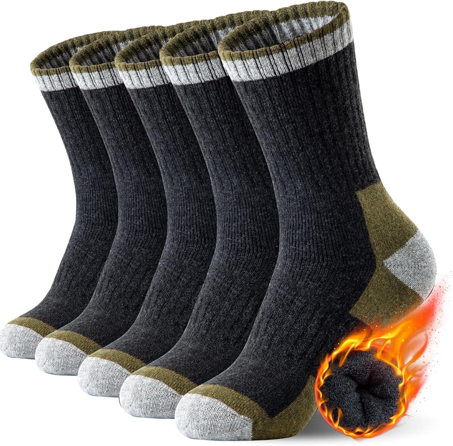 Merino Wool Hiking Socks for Men - 5 Pairs Thick, Warm, Thermal Winter Crew Socks for Cold Weather (US Size 7-13)