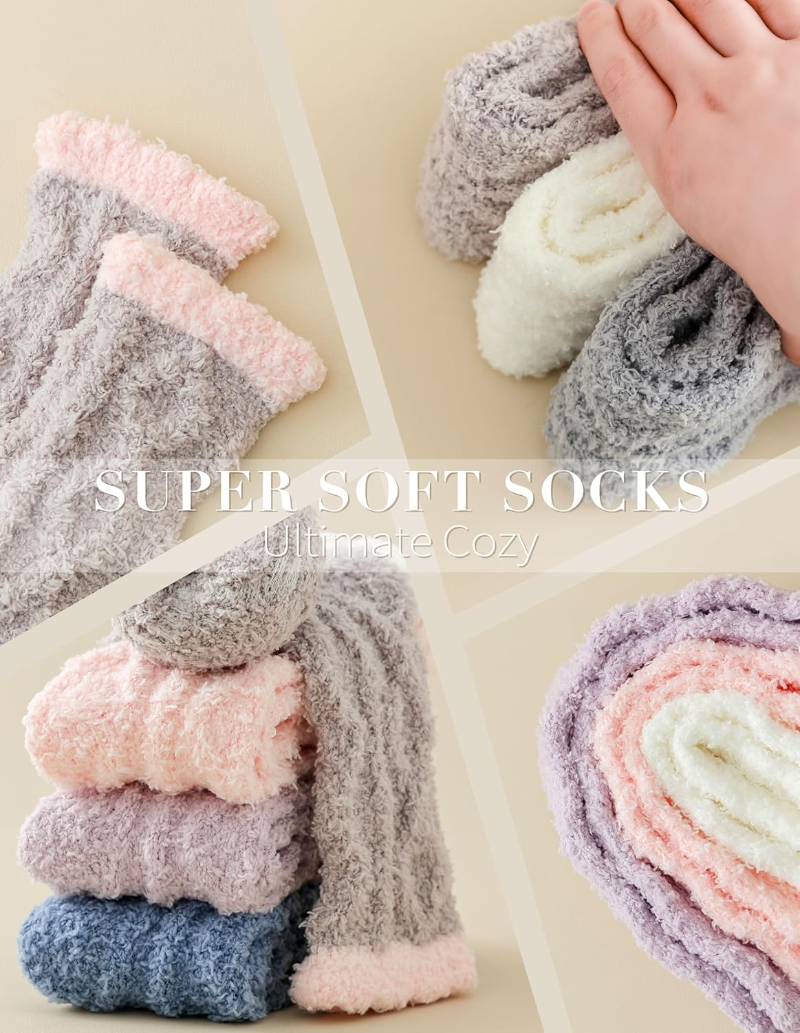 SMZ Fuzzy Socks Soft Cozy Fluffy Slipper Winter Warm Plush Socks Christmas Stocking Stuffers Gifts for Women