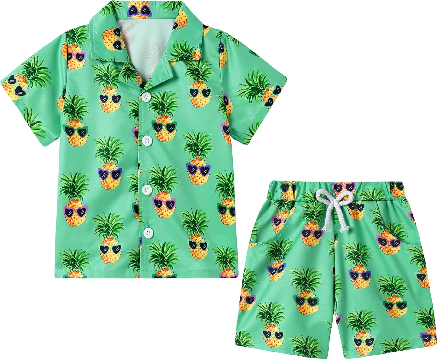 Boys Hawaiian Outfit 2Pcs Set Summer Beach Button-Down Shirt Top + Shorts for Kids 2-7 Years
