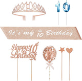 Hismart10th Birthday Decorations for Girl, It's My 10th Rose Gold Rhinestone Birthday Sash Crown Candles Cake Toppers Birthday Party Supplies for Daughter Teen Girl