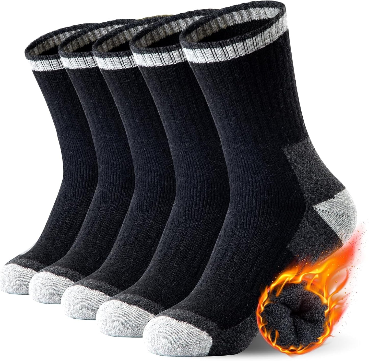 Merino Wool Hiking Socks for Men - 5 Pairs Thick, Warm, Thermal Winter Crew Socks for Cold Weather (US Size 7-13)