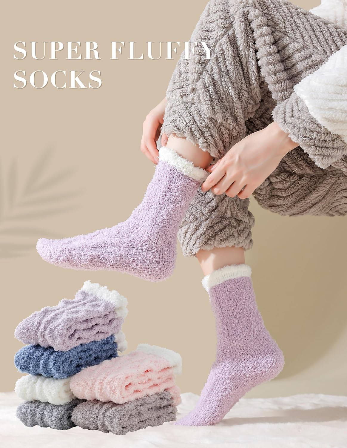 SMZ Fuzzy Socks Soft Cozy Fluffy Slipper Winter Warm Plush Socks Christmas Stocking Stuffers Gifts for Women