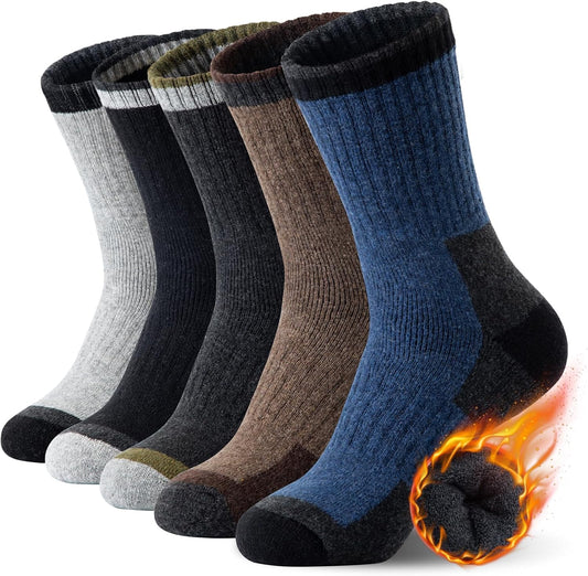 Merino Wool Hiking Socks for Men - 5 Pairs Thick, Warm, Thermal Winter Crew Socks for Cold Weather (US Size 7-13)