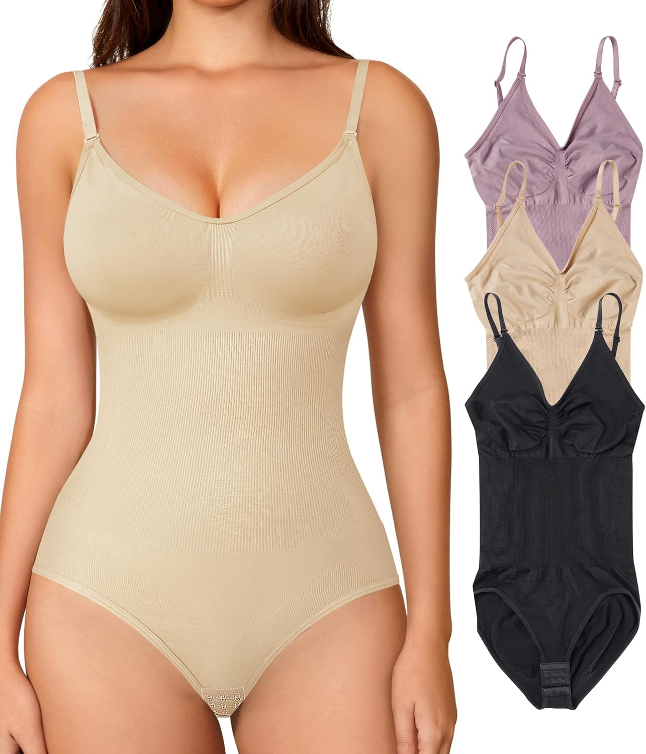 Womens' Seamless Sleeveless V-Neck Bodysuit Shapewear Tummy Control