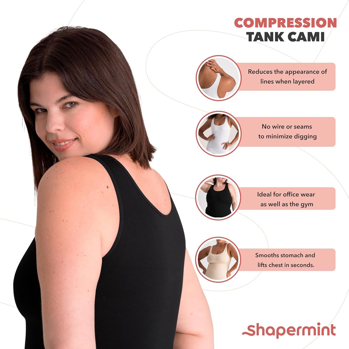 SMZ Compression Tank Cami - Tummy and Waist Control Body Shapewear Camisole for Women