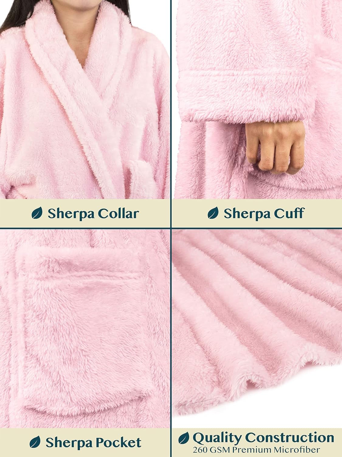 SMZ Premium Womens Plush Soft Robe Fluffy, Warm, Fleece Sherpa Shaggy Bathrobe