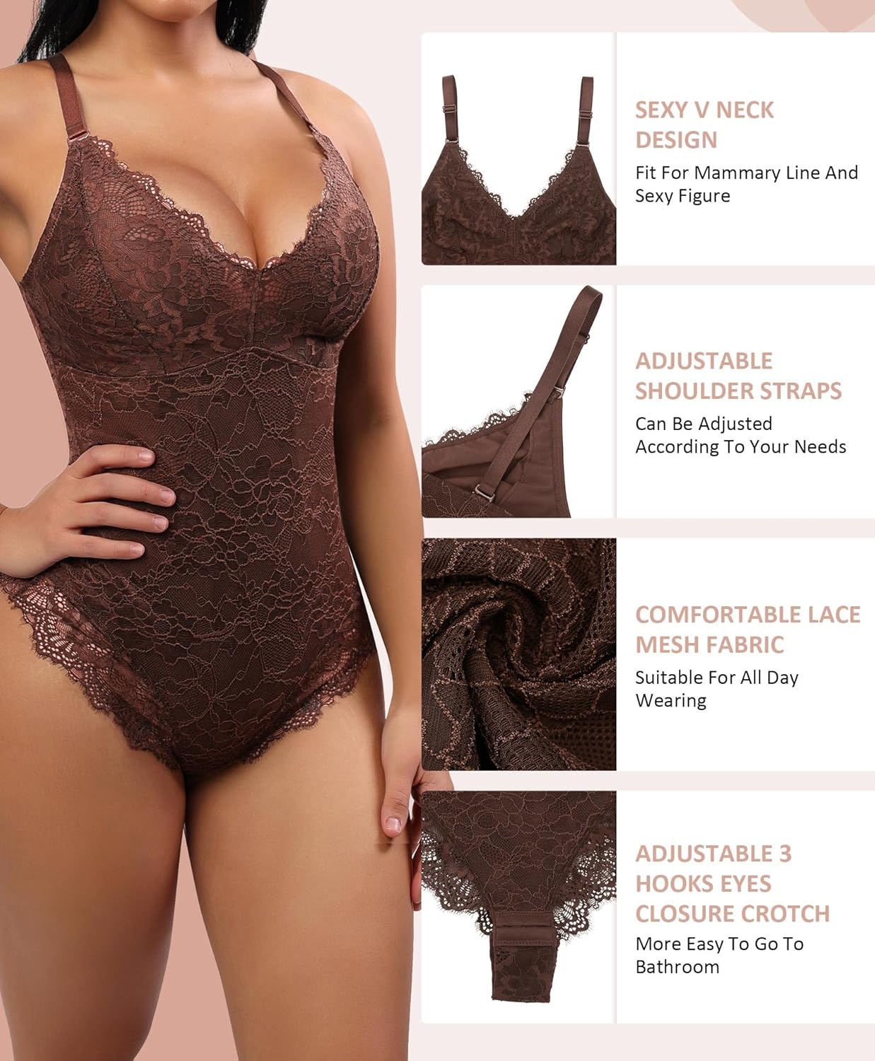 Shapewear Bodysuits for Women Lace Shapewear Tummy Control V-Neck Sleeveless Bodysuit Tops Jumpsuit