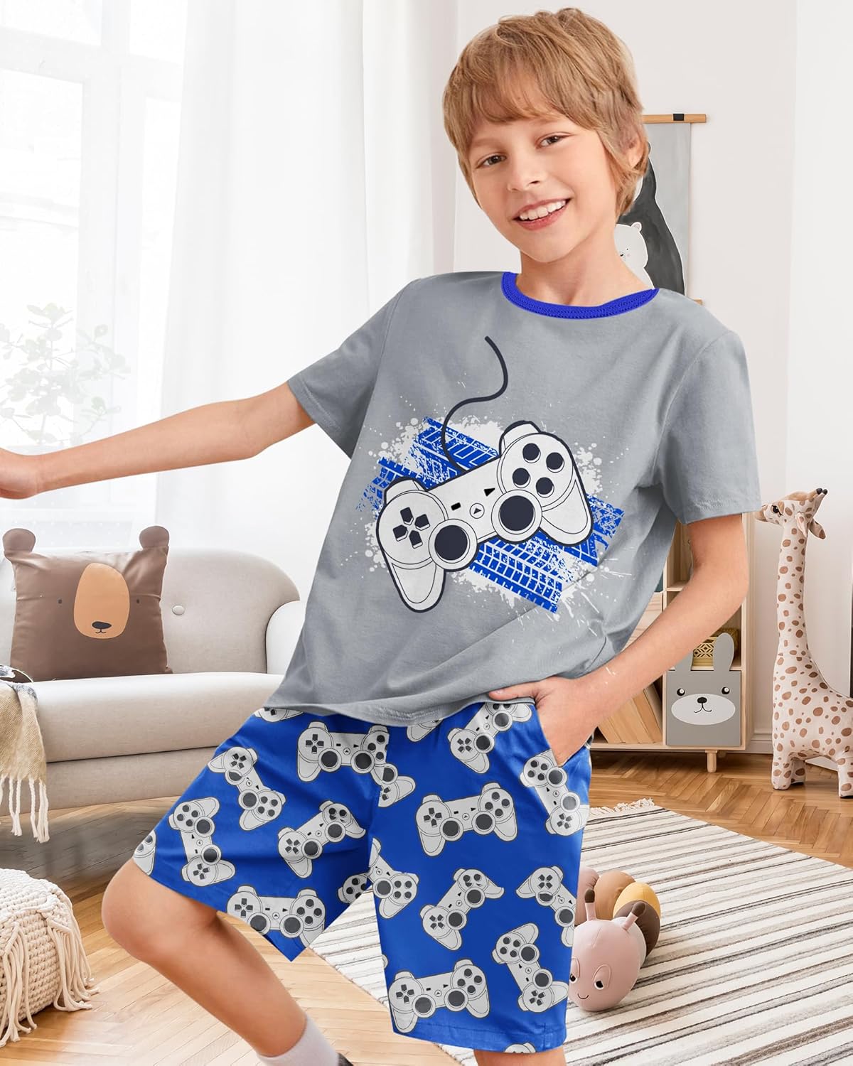 Boys Pajamas Big Boys Summer Short Sleeve PJ Set Kid Sleepwear Boys Pajamas Size 8-14