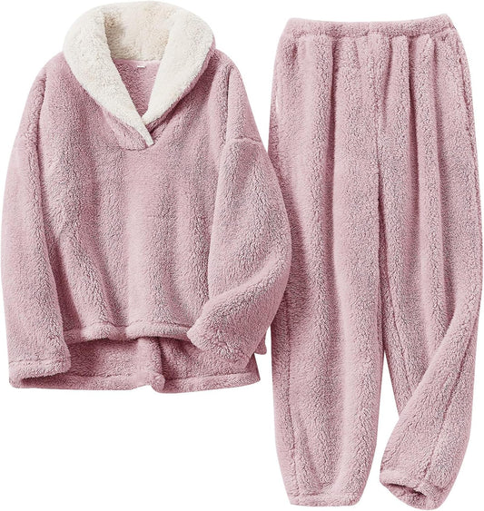 SMZ Pajamas Set for Women Soft Comfy Fleece Pjs Pullover Pants Loose Plush Sleepwear Fuzzy Loungewear for Winter