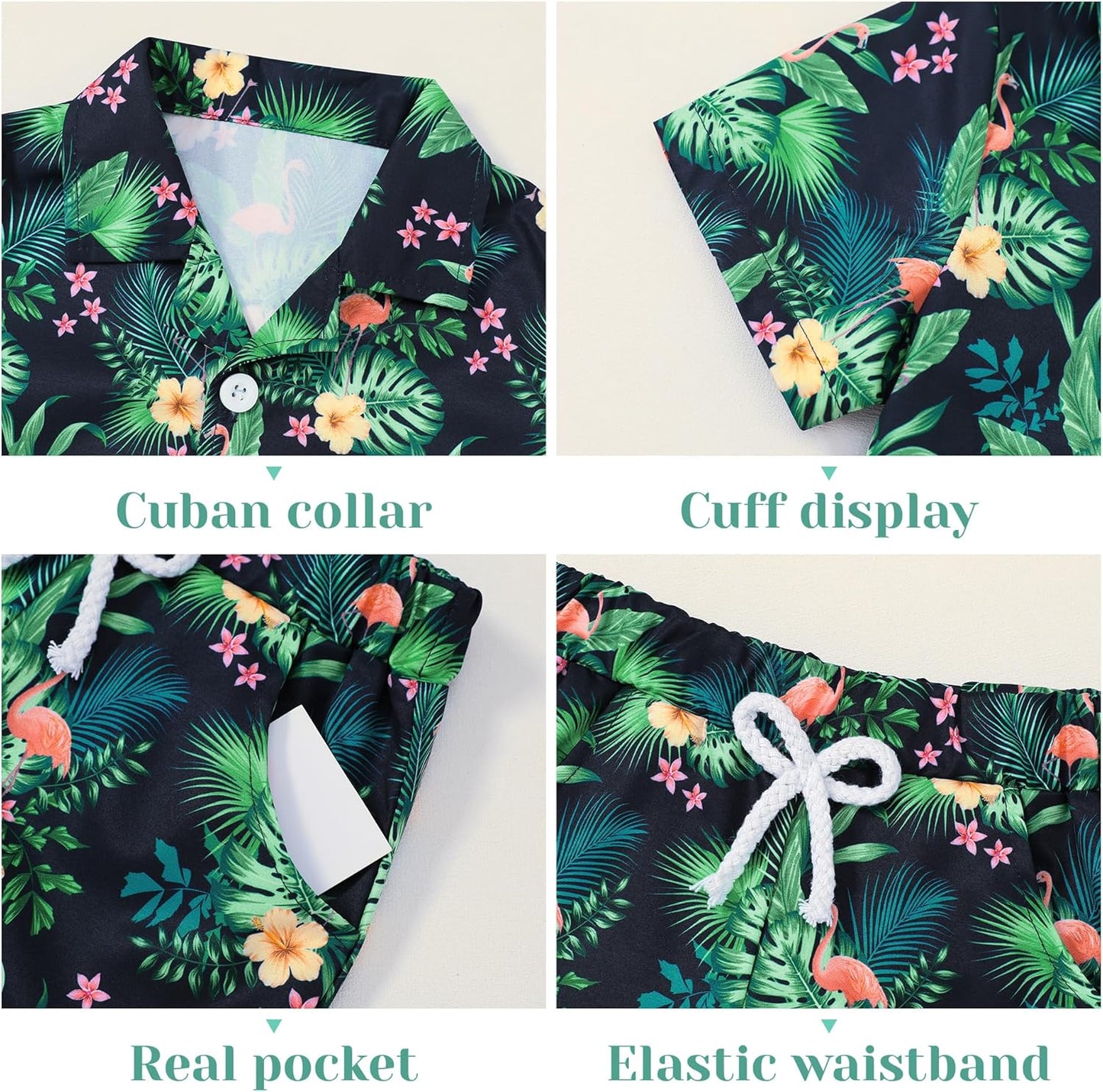 Boys Hawaiian Outfit 2Pcs Set Summer Beach Button-Down Shirt Top + Shorts for Kids 2-7 Years