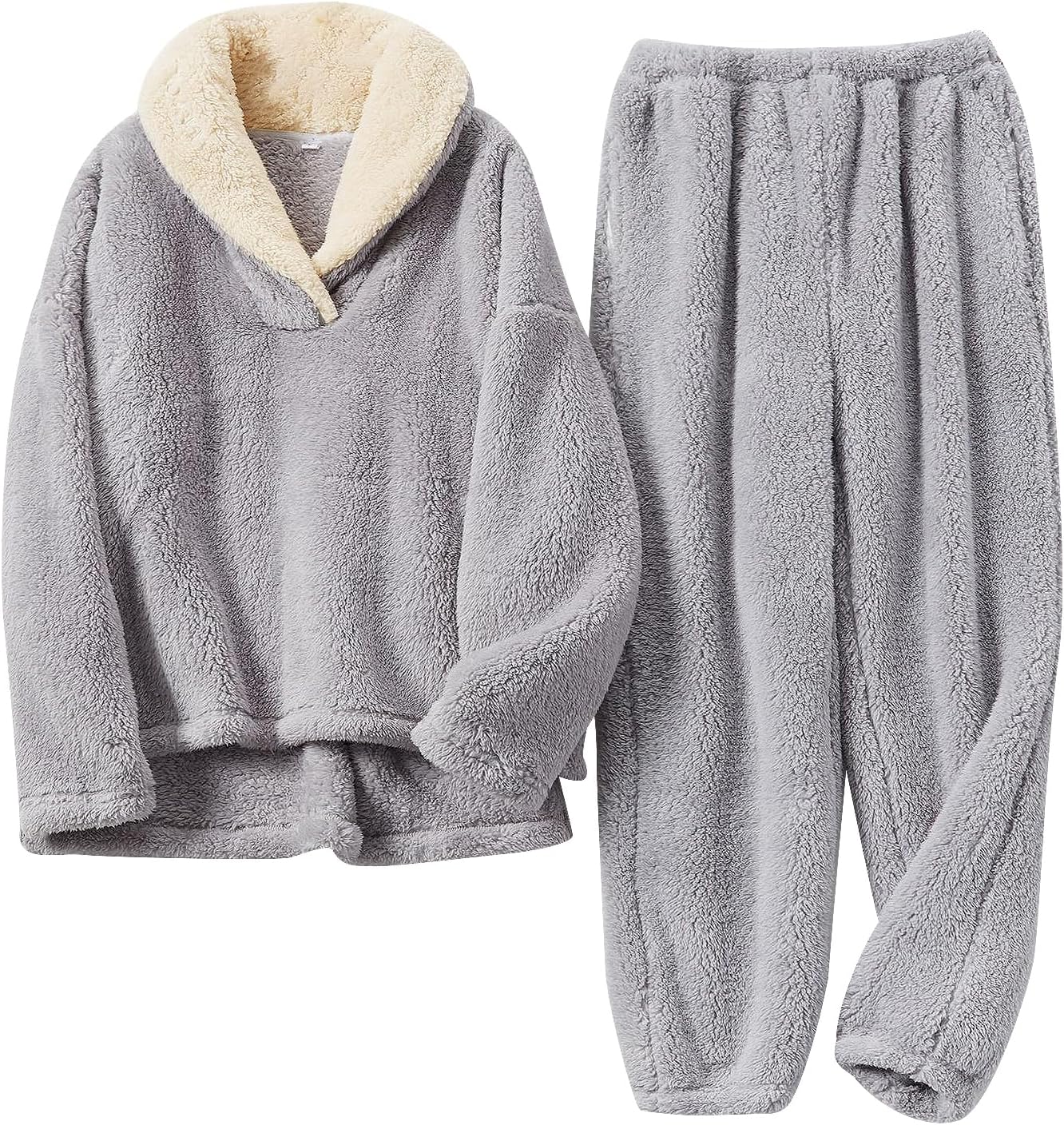 SMZ Pajamas Set for Women Soft Comfy Fleece Pjs Pullover Pants Loose Plush Sleepwear Fuzzy Loungewear for Winter
