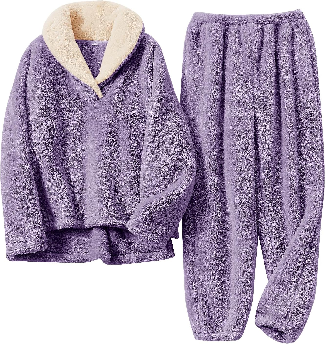 SMZ Pajamas Set for Women Soft Comfy Fleece Pjs Pullover Pants Loose Plush Sleepwear Fuzzy Loungewear for Winter