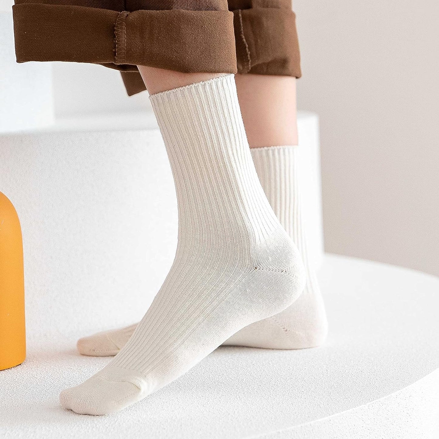 SMZ Womens Cute Crew Socks Casual Athletic Aesthetic Socks Neutral Cotton Socks for Women Granola Girls Clothes