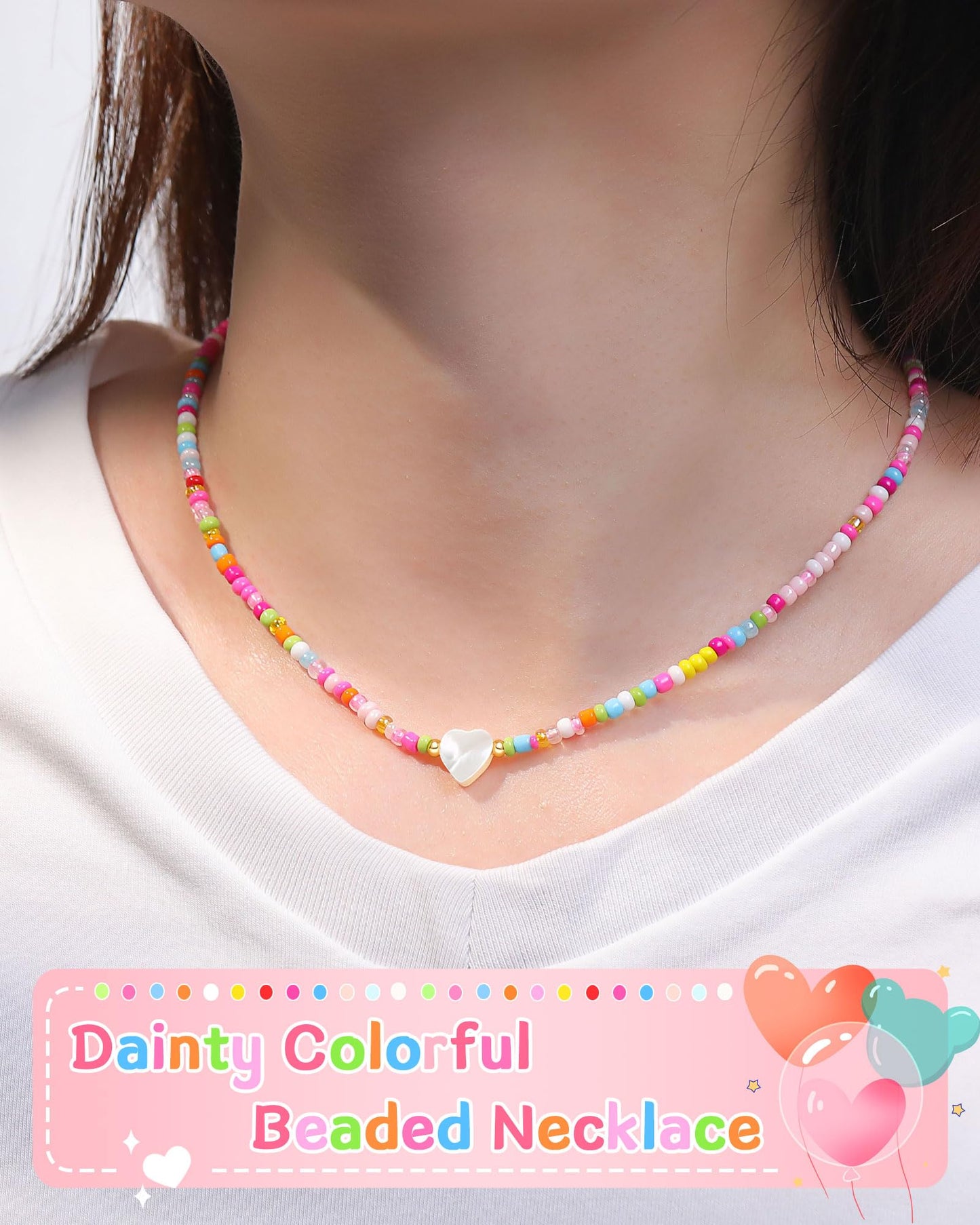 You're Braver Than You Believe - Colorful Beaded Heart Necklace Back to School Birthday Christmas Valentines Day Gifts for Teens Girls