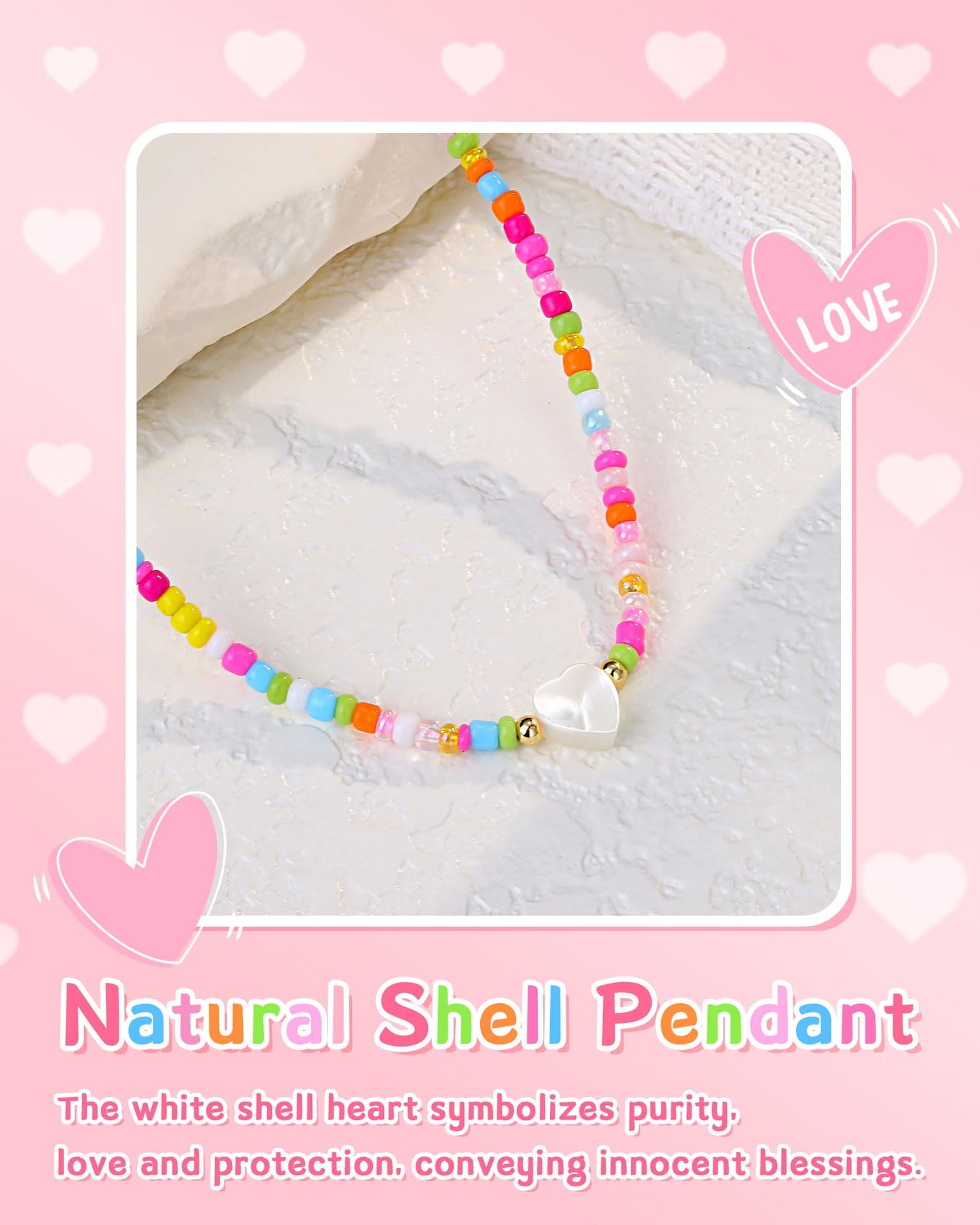 You're Braver Than You Believe - Colorful Beaded Heart Necklace Back to School Birthday Christmas Valentines Day Gifts for Teens Girls