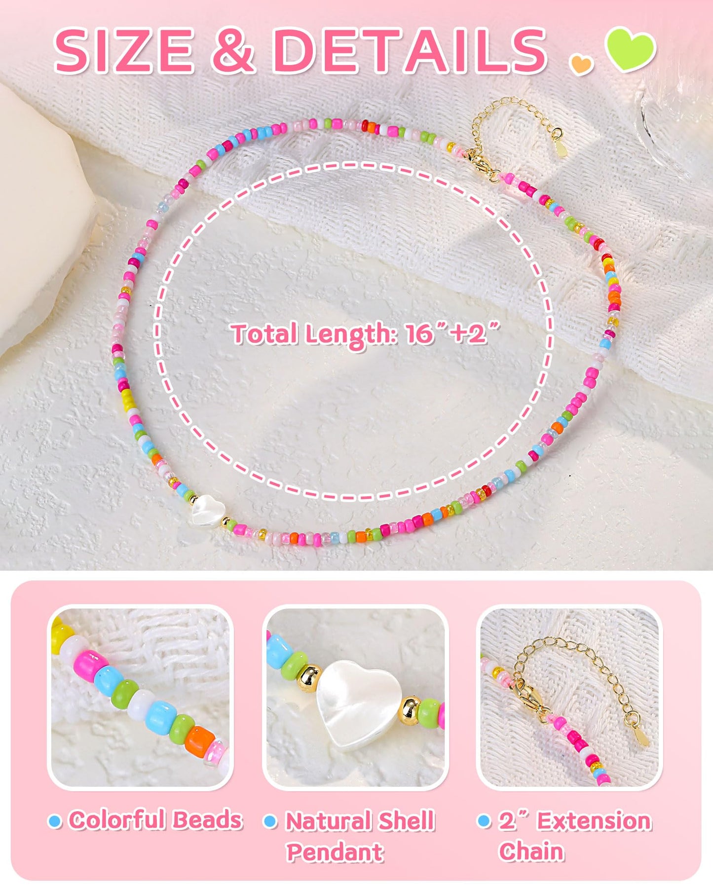 You're Braver Than You Believe - Colorful Beaded Heart Necklace Back to School Birthday Christmas Valentines Day Gifts for Teens Girls