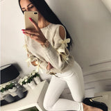 Women Casual Solid Bow Tie Pullover Loose Sweater